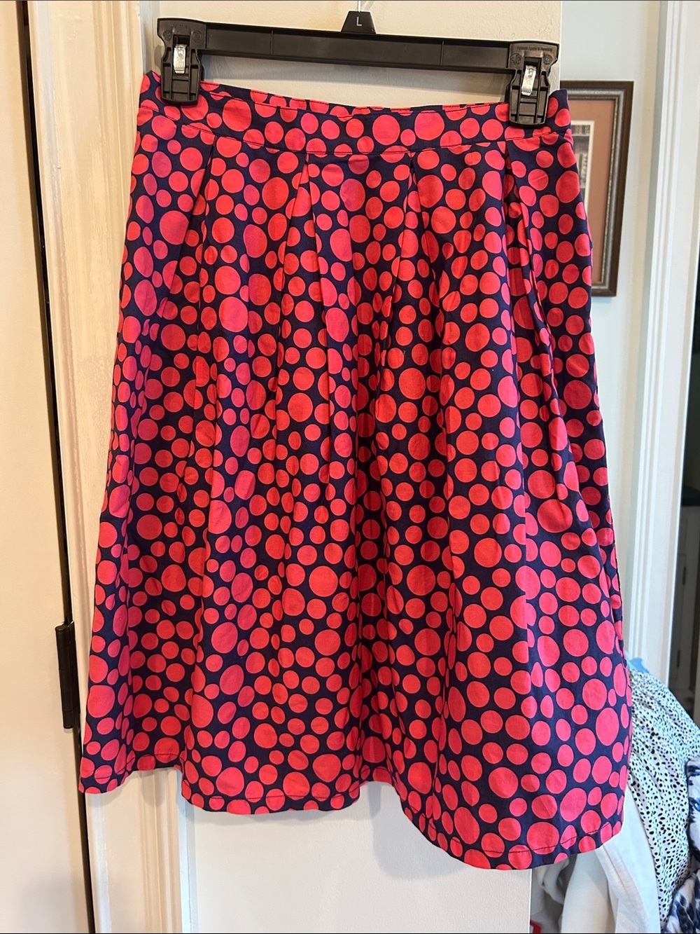 Garnet Hill Navy Skirt with Pink Polka Dots